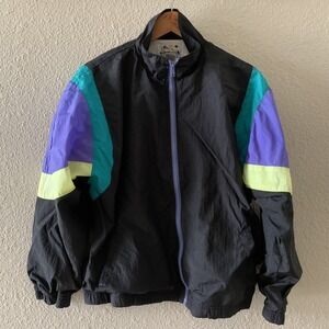 Surf & Co Vintage Women's Medium 80's 90's Black Zip Windbreaker Track Jacket